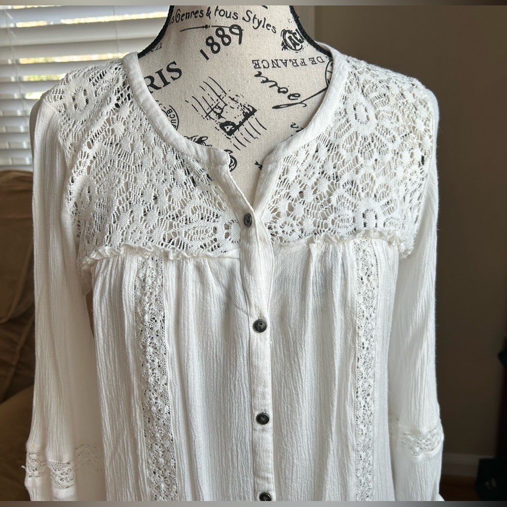 American Eagle Boho Crochet Button Down Blouse - image 3